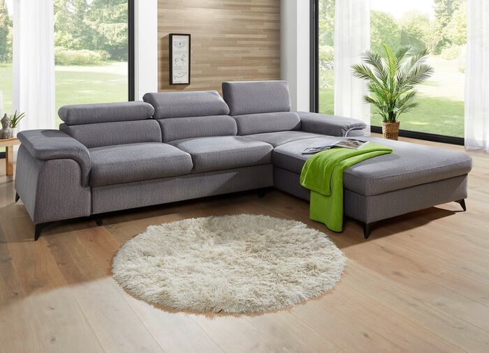 Gestoffeerde hoekeenheid met bedfunctie en verstelbare hoofdsteunen GRIJS