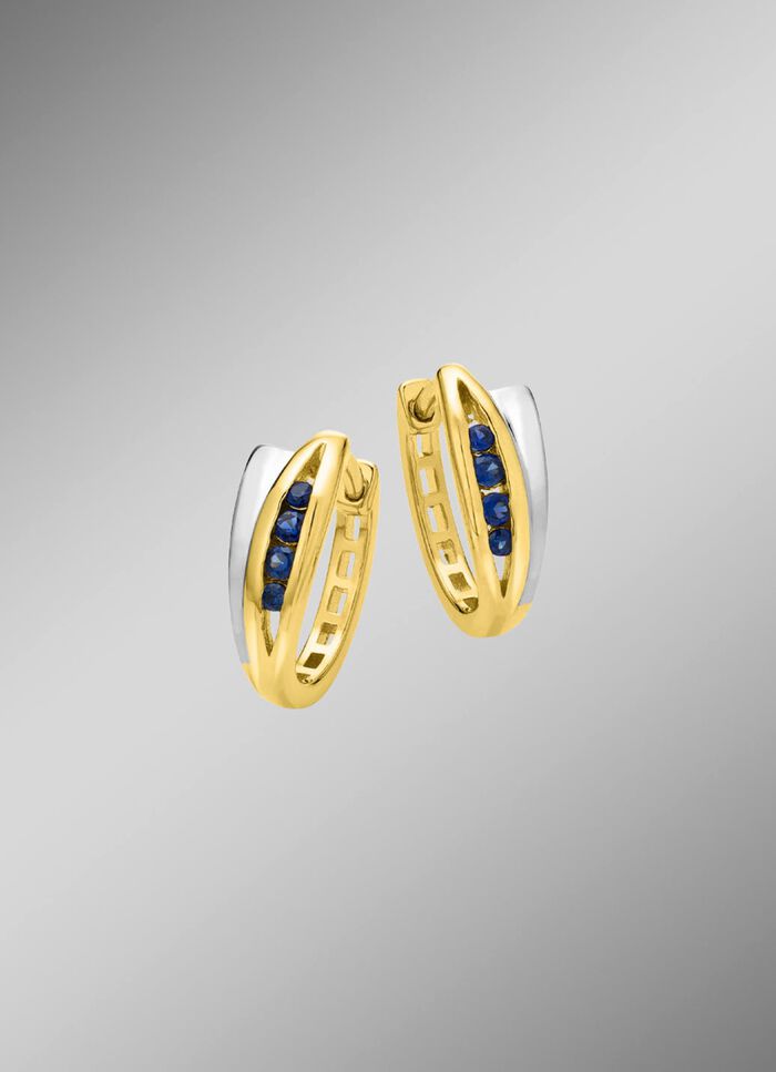 Creolen in twee kleuren met synthetische saffier 