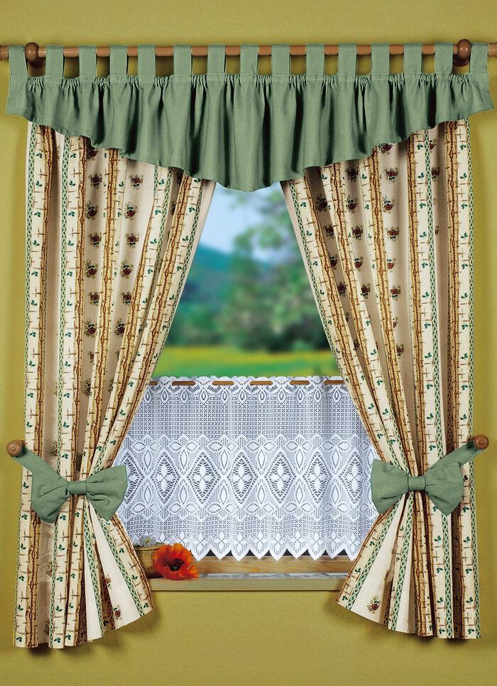 Overgordijn-set in linnen-look NATUUR-MEERKLEURIG