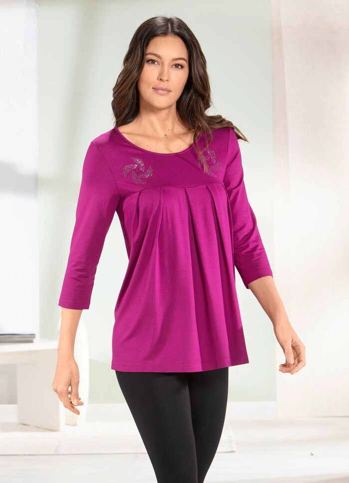 Lang shirt met decoratieve platen in 3 kleuren FUCHSIA
