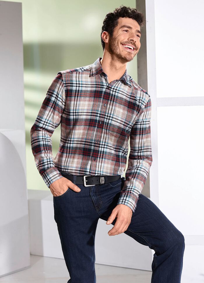 King's Road flanellen overhemd DONKERROOD-MARINEBLAUW-ECRU GERUIT