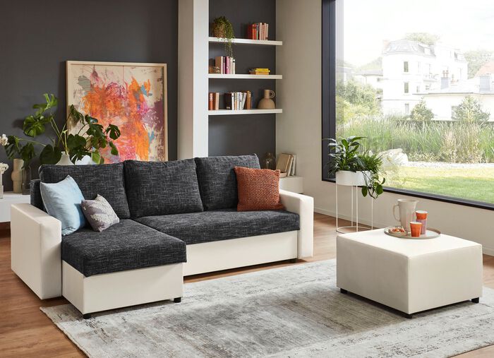 Vrijstaande gestoffeerde hoek met kruk WIT-GRIJS