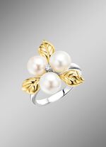 Bloeiende elegantie: damesring met schelpparels en synthetische zirkonia 