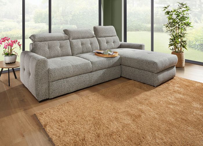 Gestoffeerde hoek met bedfunctie en bedkast GRIJS-GROEN