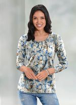 Fijngebreide trui CR&Eacute;ME-BLAUW-MEERKLEURIG