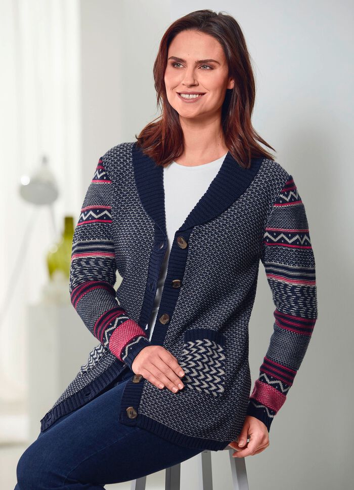 Cardigan in een mix van patronen MARINE-ROOD-CR&Egrave;ME
