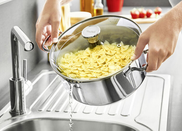 Tefal pannenset Duetto gemaakt van hoogglans gepolijst roestvrij staal 