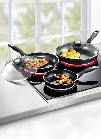 Professionele pannenset van gegoten aluminium, 5-delig, met drievoudige thermische keramische coating 