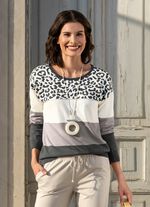 Fijngebreide trui ECRU-GRIJS-ANTRACIET