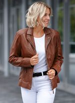 Kort leren jack van &ldquo;Cabrini&rdquo; MITTELBRAUN