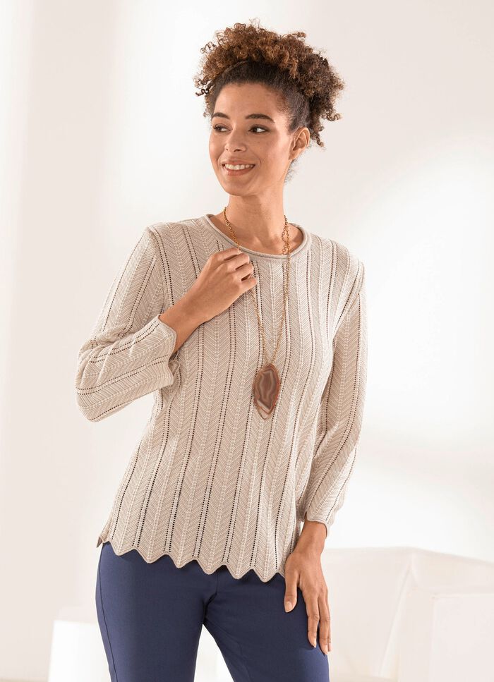 Pullover met een uitgebreide, tweekleurige structuur BEIGE-WIT