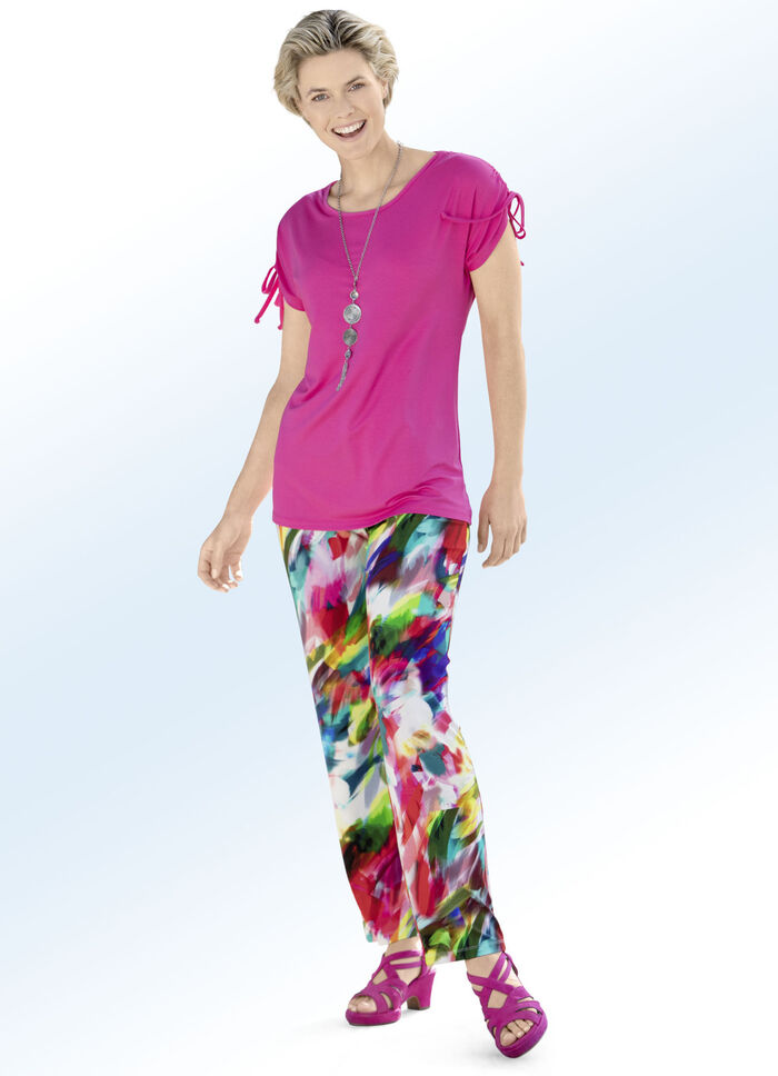 Broek met briljant gekleurde inkjetprint 