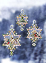 Raamfoto sterren, set van 3, gemaakt van Plauen kant 