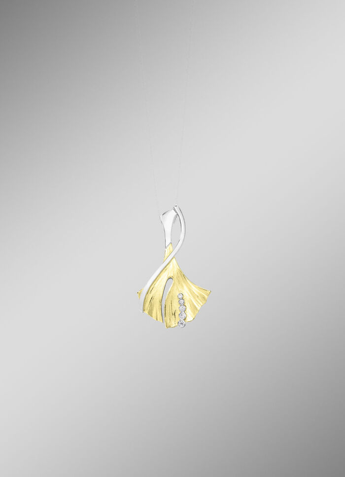 Ginkgo-bladhanger in tweekleurige uitvoering met synthetische zirkonia 