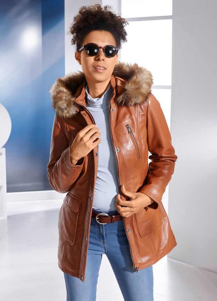 Leren jack met rand van imitatiebont 