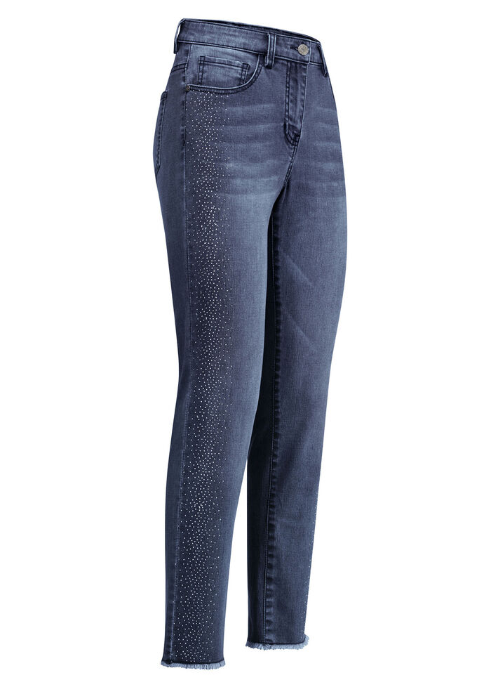 Elegante jeans met leuke strasssteentjes en franjes aan de zoom DONKERBLAUW