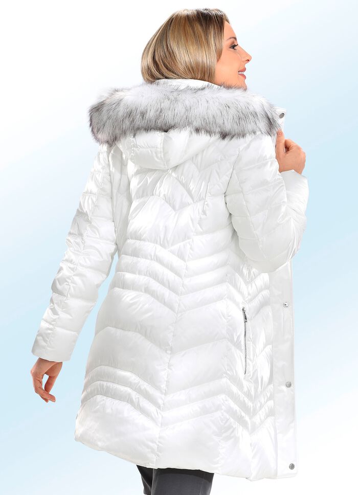 Functionele korte jas met afneembare capuchon NATUURWIT