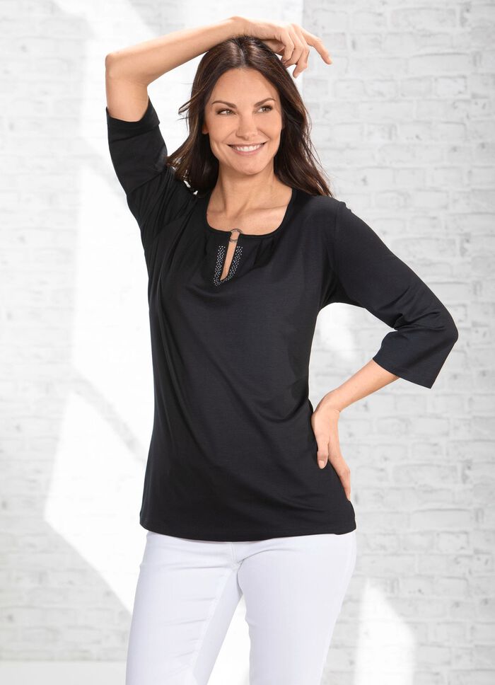 Uitstekend shirt met plooien in 2 kleuren ZWART