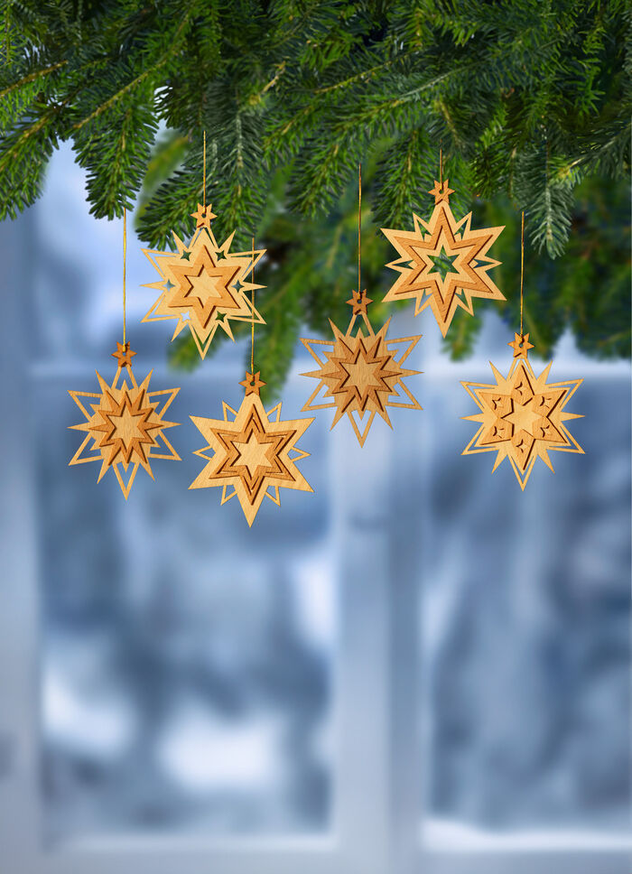 Boomhangers, set van 6, gemaakt van hout in het Erzgebirge 