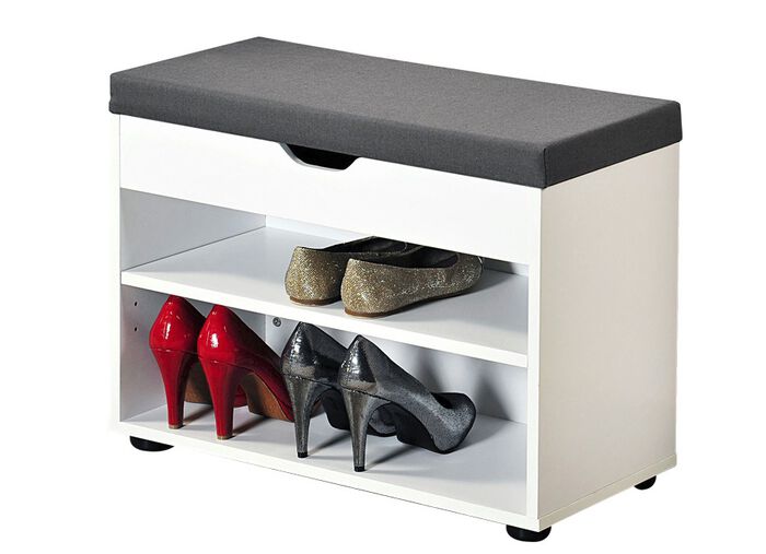 Schoenenbank met zitkussen WIT