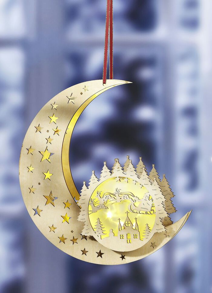 Verlichte houten maan 