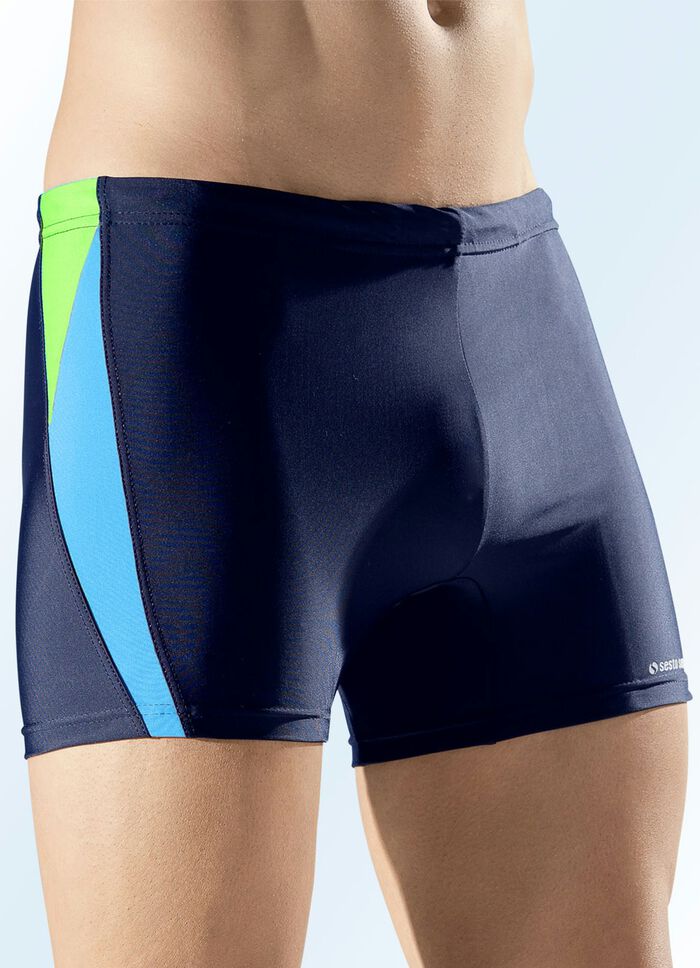 Pak van twee zwembroeken met kleurrijke inzetstukken 