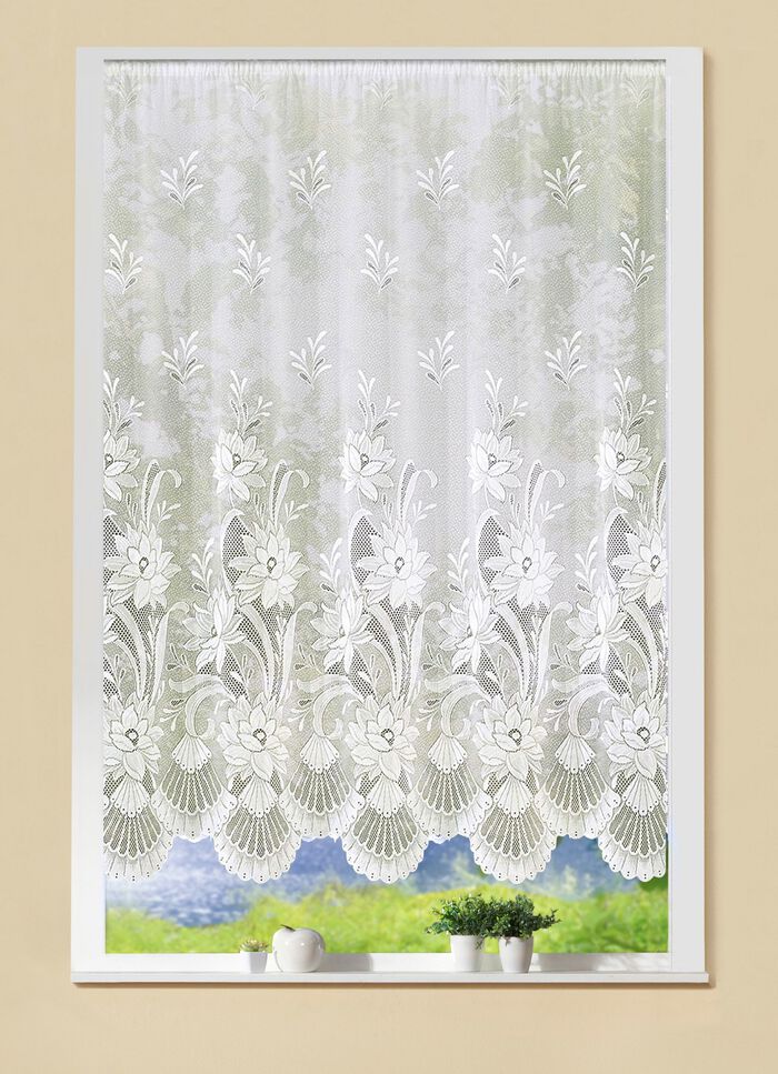 Bloemenvitrage met automatische plooiband 1:3 