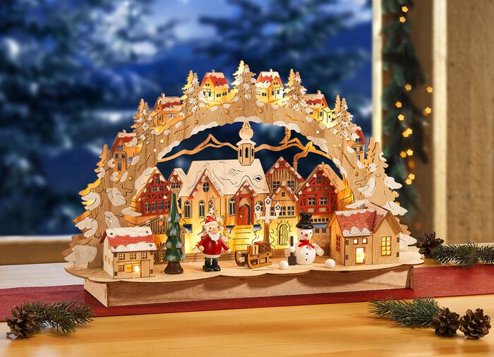 Op batterijen werkende kaarsenboog van hout 