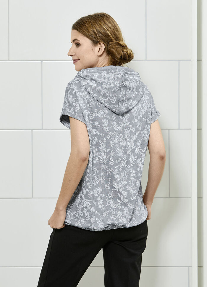 Shirt met capuchon en garen met zilverkleurig effect 