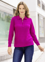 Trui met verlengde structuurstrepen FUCHSIA