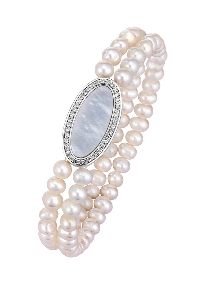 Elastische, 2-rijige armband met zoetwaterkweekparels 