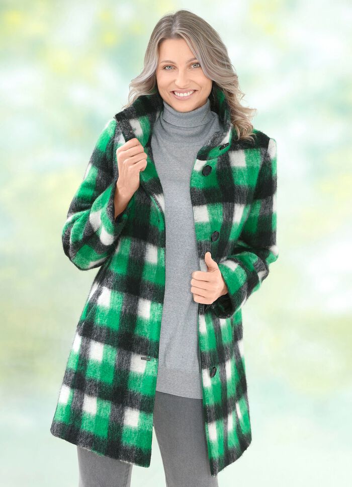 Lange jas met ruitmotief 