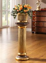 Handgemaakte en handbeschilderde zuil met plantenbak BRUIN-GOUD