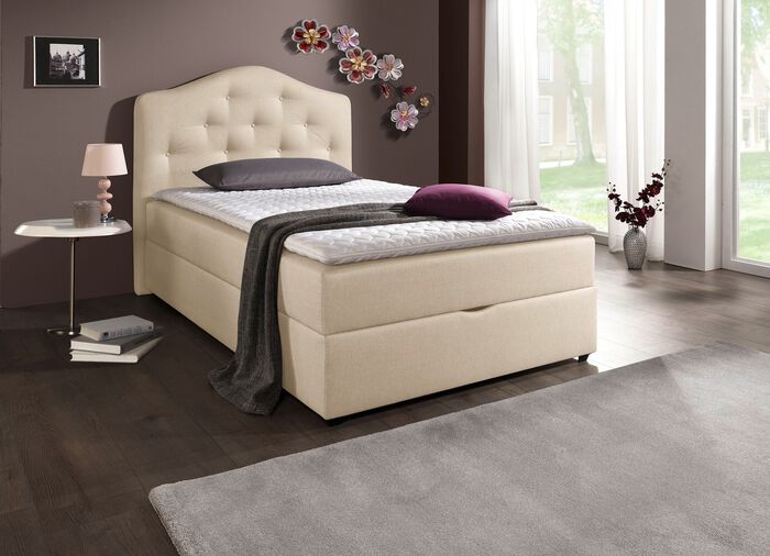 Boxspringbed met bedlades en topmatras van koudschuim BEIGE