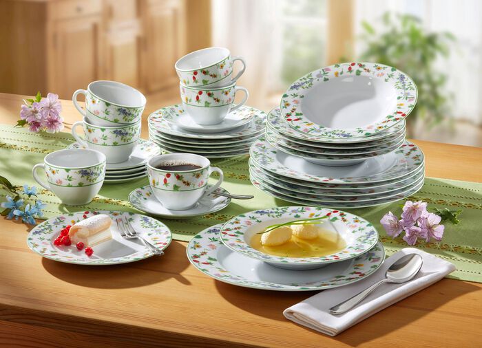 Millefiori porseleinen servies gemaakt van hoogwaardig wit porselein 