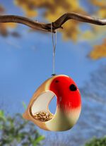 Handgeschilderde keramische vogelvoederbak ROOD