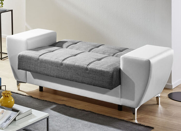 Vrijstaand gestoffeerd meubel met bedstee en relaxfunctie GRIJS-WIT