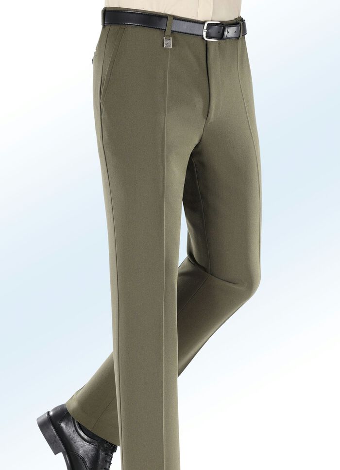 Elastische broek met achterzak met biezen in 4 kleuren OLIJF