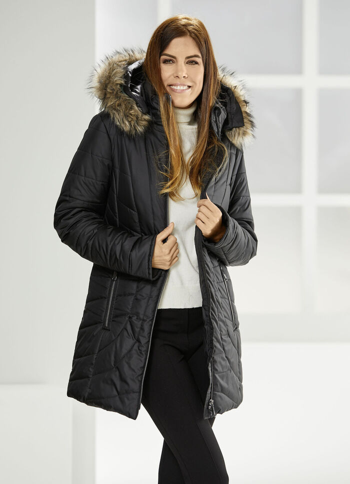 Lange functionele jas met afneembare capuchon 