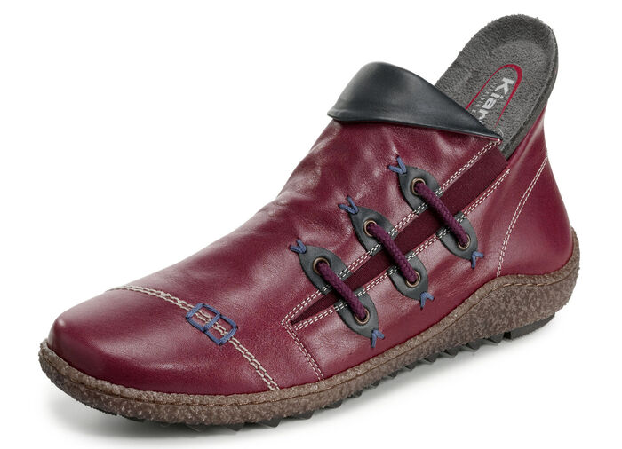 Laarsje van nappaleer met decoratieve elastische inzet BORDEAUX-BLAUW