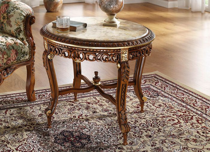 Salontafel met echt marmeren tafelblad en bladgoudcoating 