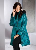 Lange jas met afneembare capuchon SMARAGDGROEN
