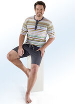 'Klima Komfort'-shortama, met knoopsluiting en garengeverfd dwarsstrependessin, van Hajo 