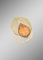 Vergulde damesring met barnsteen 