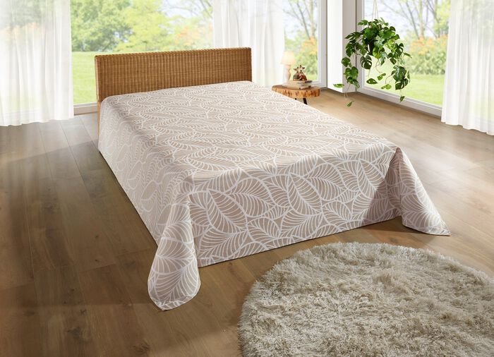 Sprei en kussenhoezen met natuurlijke bladmotieven BEIGE