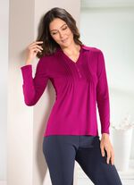 Poloshirt met korte decoratieve knoopsluiting in 3 kleuren FUCHSIA