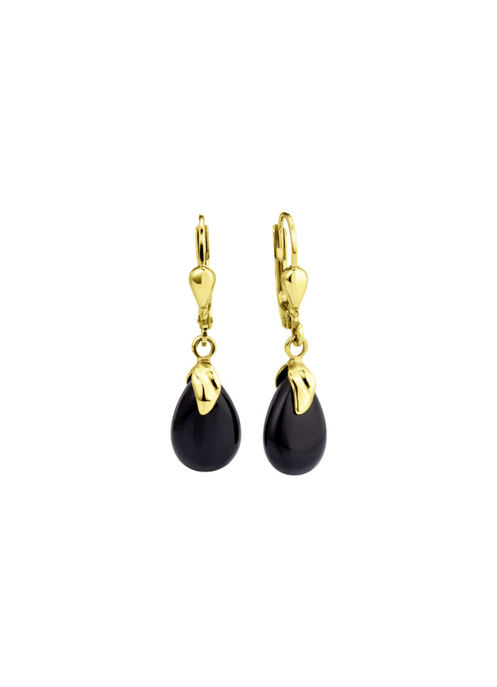 Oorbellen gemaakt van goud 375/- fijn met onyx, bewaard gebleven.