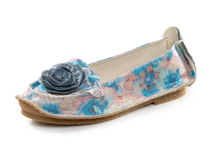 Laura Vita ballerina met leren bloem BLAUW-MULTICOLOR
