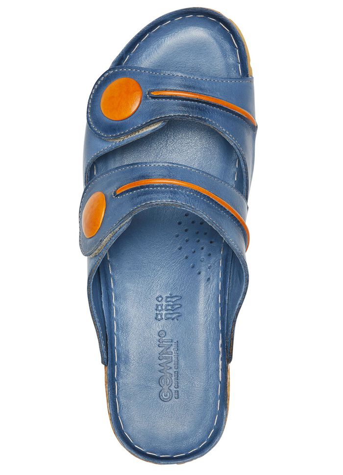 Gemini muiltjes van deels gekleurd rundnappaleer DENIM ORANJE