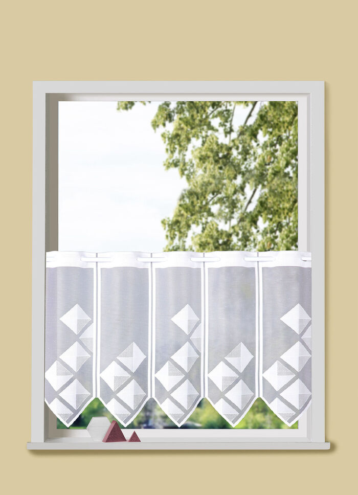 Handgekleurd kort gordijn met doortrekstang WIT-WIT